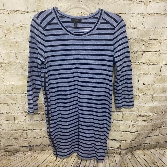 J.Crew Striped Side Zip T-Shirt Dress Heather Blue Casual - Picture 2 of 7